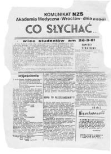 Co słychać: komunikat NZS Akademia Medyczna Wrocław (26.3.81)