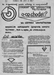 O co chodzi? Komunikat NZS Politechnika Wrocław (12.XII.80)
