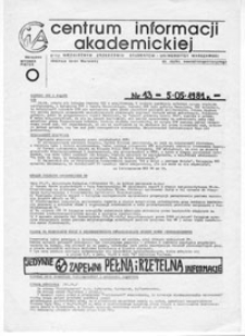 CIA (Centrum Informacji Akademickiej) przy Niezależnym Zrzeszeniu Studentów Uniwersytetu Warszawskiego, nr 4 (21.03.1981)