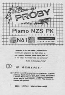 Pr&oacute;by: pismo NZS P[olitechniki] K[rakowskiej], nr 4 (9.11.1981)