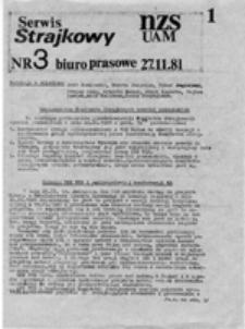 Serwis strajkowy NZS UAM, nr 3 (27.11.81)