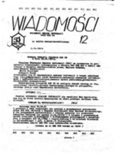 Wiadomości: studencki ośrodek informacji przy N[iezależny]Z[związek]S[tudent&oacute;w] P[olitechniki]G[dańskiej], nr 12 (2.10.1981)