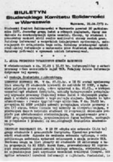 Biuletyn Studenckiego Komitetu Solidarności w Warszawie, nr 1 (22.04.1979 r.)