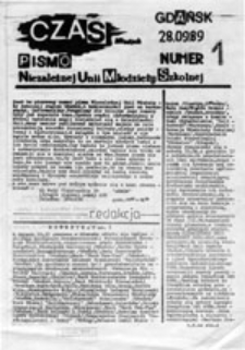 CZAS: pismo Niezależnej Unii Młodzieży Szkolnej, nr 1 (28.09.89)