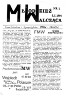Młodzież Walcząca: pismo Członków i Sympatyków FMW - Kraków, nr 1 (5.I.1990)