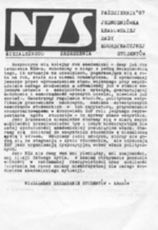 NZS: jednodni&oacute;wka krakowskiej Rady Koordynacyjnej Niezależnego Zrzeszenia Student&oacute;w, październik 87