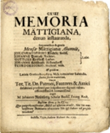 Memoria Mättigiana, denuo instauranda, a Sequentibus & gratis ...
