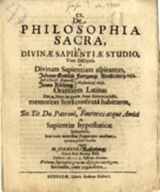 De Philosophia Sacra, i.e. Divinae Sapientiae Studio...