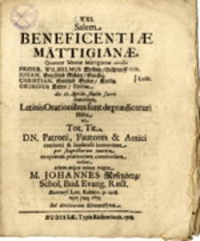 Salem Beneficentiae Mättigianae ...
