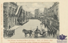 750 jähriges Weinbaujubiläum Grünberg i. Schl., 14. October 1900: Festwagen des Quartettvereins, dahinter Festwagen des Gartenbauvereins