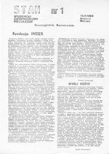 STAN: Studencki Autonomiczny Niezależny Dwutygodnik Samorządu, nr 1 (15.11.1989)