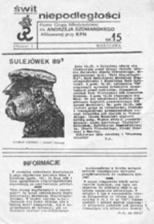 Świt Niepodległości: Pismo Grupy Młodzieżowej im. Andrzeja Szomańskiego Afiliowanej przy KPN, nr 9