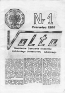 Volta: Niezależne Zrzeszenie Student&oacute;w Katolickiego Uniwersytetu Lubelskiego, nr 1 (czerwiec 1988)