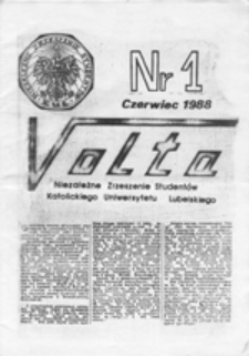 Volta: Niezależne Zrzeszenie Studentów Katolickiego Uniwersytetu Lubelskiego, nr 1 (czerwiec 1988)