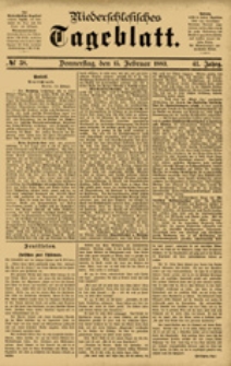 Niederschlesisches Tageblatt, no 38 (Donnerstag, den 15. Februar 1883)
