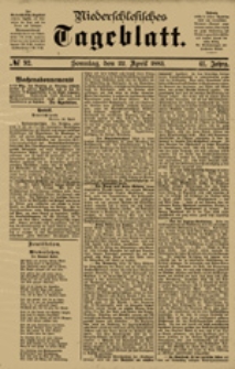 Niederschlesisches Tageblatt, no 92 (Sonntag, den 22. April 1883)