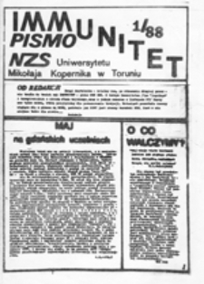 Immunitet : pismo NZS Uniwersytetu Mikołaja Kopernika w Toruniu, nr 3/88