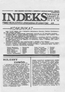 Indeks : pismo Niezależnego Zrzeszenia Student&oacute;w, nr 4(31) (1988.03.29)