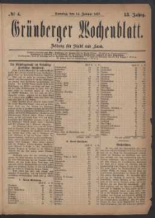 Grünberger Wochenblatt: Zeitung für Stadt und Land, No. 4. (14. Januar 1877)