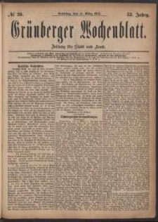 Grünberger Wochenblatt: Zeitung für Stadt und Land, No. 20. (11. März 1877)