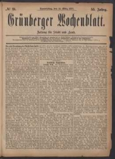 Grünberger Wochenblatt: Zeitung für Stadt und Land, No. 21. (15. März 1877)