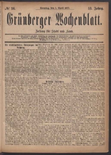 Grünberger Wochenblatt: Zeitung für Stadt und Land, No. 26. (1. April 1877)