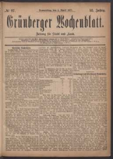 Grünberger Wochenblatt: Zeitung für Stadt und Land, No. 27. (5. April 1877)