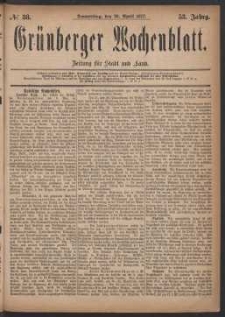 Grünberger Wochenblatt: Zeitung für Stadt und Land, No. 33. (26. April 1877)