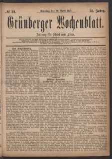 Grünberger Wochenblatt: Zeitung für Stadt und Land, No. 34. (29. April 1877)