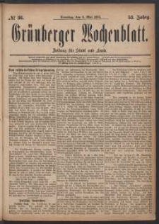 Grünberger Wochenblatt: Zeitung für Stadt und Land, No. 36. (6. Mai 1877)
