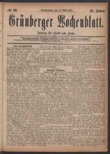 Grünberger Wochenblatt: Zeitung für Stadt und Land, No. 39. (17. Mai 1877)