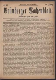 Grünberger Wochenblatt: Zeitung für Stadt und Land, No. 41. (24. Mai 1877)