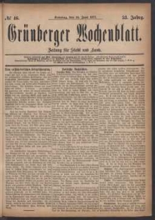 Grünberger Wochenblatt: Zeitung für Stadt und Land, No. 46. (10. Januar 1877)