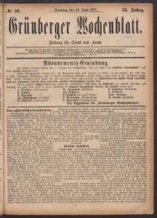Grünberger Wochenblatt: Zeitung für Stadt und Land, No. 50. (24. Juni 1877)