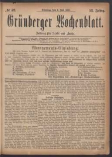Grünberger Wochenblatt: Zeitung für Stadt und Land, No. 52. (1. Juli 1877)