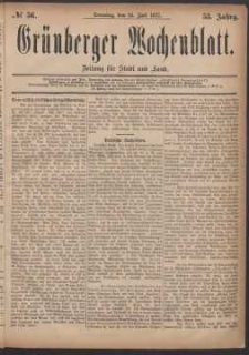 Grünberger Wochenblatt: Zeitung für Stadt und Land, No. 56. (15. Juli 1877)