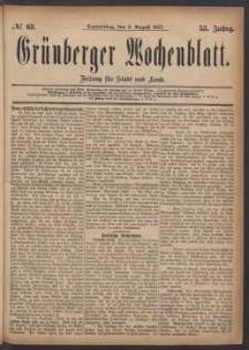 Grünberger Wochenblatt: Zeitung für Stadt und Land, No. 63. (9. August 1877)