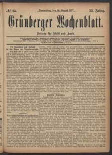 Grünberger Wochenblatt: Zeitung für Stadt und Land, No. 65. (16. August 1877)