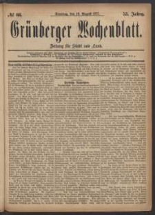 Grünberger Wochenblatt: Zeitung für Stadt und Land, No. 66. (19. August 1877)