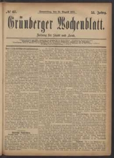Grünberger Wochenblatt: Zeitung für Stadt und Land, No. 67. (23. August 1877)
