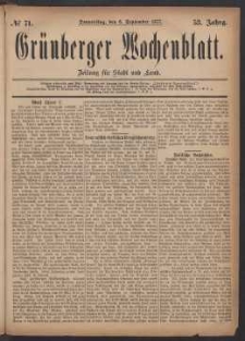 Grünberger Wochenblatt: Zeitung für Stadt und Land, No. 71. (6. September 1877)