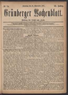 Grünberger Wochenblatt: Zeitung für Stadt und Land, No. 74. (16. September 1877)
