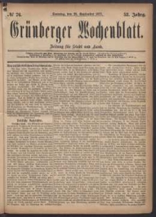 Grünberger Wochenblatt: Zeitung für Stadt und Land, No. 76. (23. September 1877)