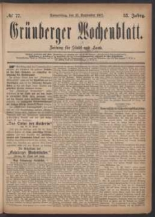 Grünberger Wochenblatt: Zeitung für Stadt und Land, No. 77. (27. September 1877)
