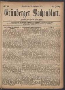 Grünberger Wochenblatt: Zeitung für Stadt und Land, No. 90. (11. November 1877)