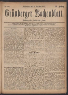 Grünberger Wochenblatt: Zeitung für Stadt und Land, No. 97. (6. Dezember 1877)