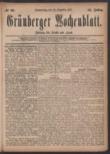 Grünberger Wochenblatt: Zeitung für Stadt und Land, No. 99. (13. Dezember 1877)