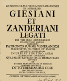 Ad Nonnulas Iuvenum Declamationes in Memoriam Giesiani et Zanderiani Legati