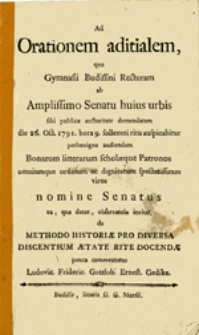 Ad Orationem aditialem, qua Gymnasii Budissini Recturam ab Amplissimo Senatu huius urbis....