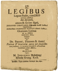 De Legibus Legum studio, cum DEO animum addicturi duo discipuli, amore & favore digni....